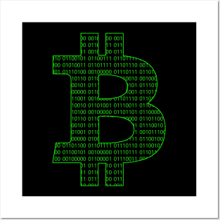 Bitcoin symbol BTC binary green computer code Posters and Art